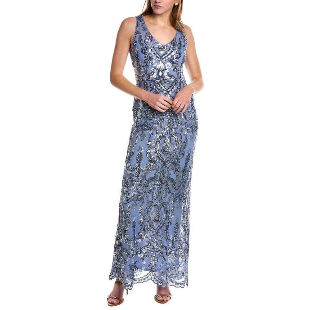 Adrianna Papell Dusty Blue Sequin Gown Size 14